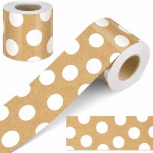 Zonon 65.6 ft Bulletin Board Border White Polka Dot Kraft Straight Trim
