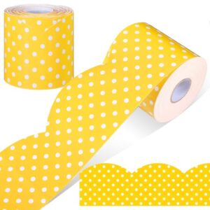 Zonon 65 Feet Polka Dot Bulletin Board Borders Decorative Polka Dot Border Classroom Decoration Scalloped Rolled Border Trim for Bulletin Boards Office Back to School Decor(Yellow with White Dots)