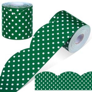 Zonon 65 Feet Polka Dot Bulletin Board Borders Decorative Polka Dot Border Classroom Decoration Scalloped Rolled Border Trim for Bulletin Boards Office Back to School Decor(Green with White Dots)