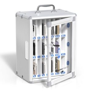 ZORVIDSON 24 Slots Cell Phone Locker, Classroom Phone Storage Cabinet with Key, 【Wall Mounted】 【Aluminum Alloy】 Phone Lock Box, Mobile Phone Lockbox with Handle for School Office Exam(Silver)