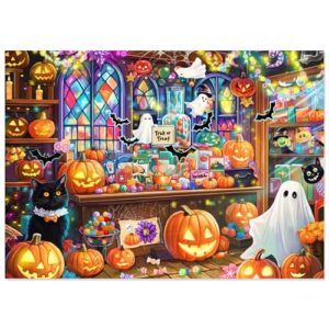 1000 Piece Halloween Jigsaw Puzzle for Adults, Ghost Candy Shop Theme