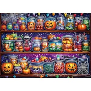 1000 Piece Halloween Puzzles for Adults, Spider Candy Jar for Adults, Decor Challenge Art Jigsaw Puzzles, for Halloween Birthday Party Games Family, 27.5" X 19.7" Dust Free Puzzle