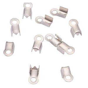 100pcs Sterling Silver Plated Fold Over Cord End Tube Crimp Tips 7.3mm