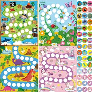 100 Pcs Sticker Chart with 2160 Mini Sticker Incentive Chart for Classroom | Behavior Reward Chart for Kid, Unicorn Pirate Dinosaur Spring 4 Design, Dry Erase, Chore Homework Tracking Attendance Chart
