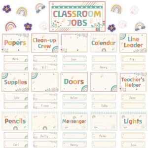 104 Pcs Class Jobs Chart Classroom Jobs Bulletin Board Set Boho Rainbow Bulletin Board Class Jobs Chart Set Cutout Teacher's Helper Chalkboard Decor for for School Wall Decor Home Supplies