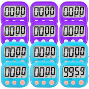 12 Pack Digital Kitchen Timer Small Classroom Timers for Kids Teachers (Blue&Purple)
