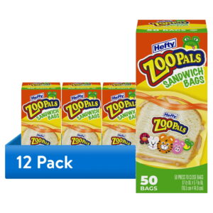 (12 pack) Hefty Zoo Pals Press to Close Sandwich Bags, 50 Count
