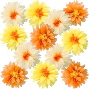 12Pcs Daisy Orange and Yellow Tissue Paper Pom Poms 14in Fall Pom Poms Classroom Decorations,Burnt Orange Yellow Party Flowers Paper Flowers for Backdrop Baby Shower Wedding