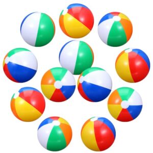 12 Rainbow Inflatable Beach Balls, 20 In Plastic Pool Balls for Water Games