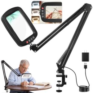 12X 30X Large Magnifying Glass with Light, Stand & Clamp, LED Desk Lamp
