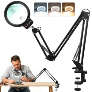12X 30X Magnifying Glass with Light,Stand & Clamp, Ultra Long Arm Magnifier