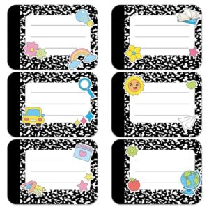 144Pcs Composition Name Tag Stickers for Student Classroom Decor in 6 Styles Black and White Name Stickers Tag 2.6×3.5 in Composition Nameplates for Classroom Elementary Kindergarten Preschool