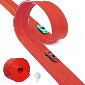 15-Ft Flexible Race Track for 1/64 Scale Cars with Suction Cup, Red | 15 Feet Long Rolls Up Portable Racetrack, Bendable Track Strip, Ideal Birthday Gift