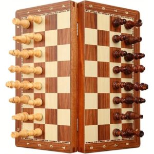 15 Inch Magnetic Chess Set, Foldable Board with Storage & 2 Extra Queens