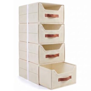 16" Stackable Closet Storage Drawers, 4 Pack Fabric Organizer for Dorm Room
