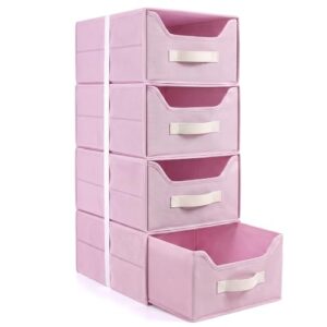 16" Stackable Closet Storage Drawers, 6 Pack Fabric Organizer for Dorm Room | Large Size, One-piece Frame, Stackable, for College Dorm, Pull-out Drawer, Closet Organizer, Foldable, Space Saving, Pink