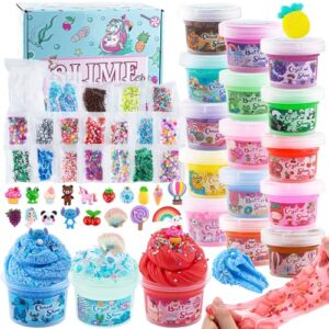 18 x 80 mL Big Premade Slime Kit - 48 FL OZ Slime with 6 Butter, 6 Cloud & 6 Clear Crystal Slimes Varieties - Party Favors for Kids, 56 Pcs Slimes Pack with Jelly Cube Add-ins