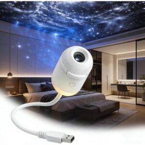 2-in-1 Galaxy Night Light Projector with 360° Adjustable Gooseneck, USB Powered Starry Sky Projection with 3 Sliding Films, Adjustable Brightness for Bedroom, Car, and Home Decoration
