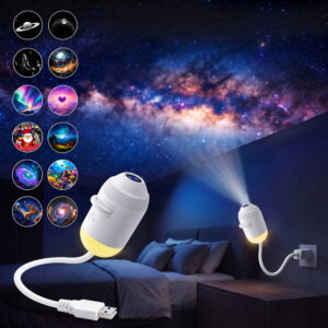 2-in-1 Galaxy Projector, Portable Star Projector Night Light with 360° Rotation LED Lamp, 12 Projection Films