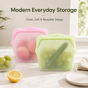 2-Pack Everbag Reusable Silicone Food Storage Bags, 1000ml Stand-Up Leakproof Freezer Bags, Sous Vide Safe, Odor-Resistant, High-Temperature Food Storage Containers