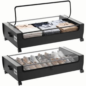 2-Pack Under Bed Storage with Wheels, Black Under Bed Storage Containers, Underbed Shoe Storage Organizer, Rolling Under Bed Metal Drawers for Clothes, Blankets(31.5 x 17.3 x 6.8 in)