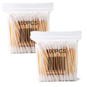 200PCS Pointed Tip Cotton Swabs, Precision Tip Cotton Swabs with Wooden Sticks, Double Side Cotton Buds for Makeup, Personal Care, Nail Polish Clean Up Tool, Nail Polish Corrector Swabs