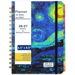 2026-2027 Planner,Weekly and Monthly Academic Planner 2026-2027, Jul.2026 - Jun.2027, Hardcover,Elastic Closure,with Tabs, 6.4" x 8.5", Strong Binding, Thick Paper, Back Pocket