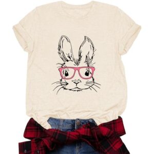 2026 Happy Easter Teacher Shirts for Women Leopard Funny Bunny Graphic Shirt Easter Tee Tops