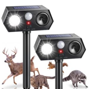 2026 Solar Ultrasonic Animal Repeller Outdoor, Deer Repellent Devices with Motion Sensor & LED Flashing Light, Cat Deterrent for Yard, Garden, Lawn, Rabbit, Squirrel, Raccoon, Dog, 2 Pack Black