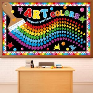 241 Pcs 3D Art Classroom Bulletin Board Decorations Art Brings Out Your Best Colors Bulletin Board Set Rainbow Heart Cutouts for Preschool Elementary Wall Chalkboard Decor Back to School Supplies