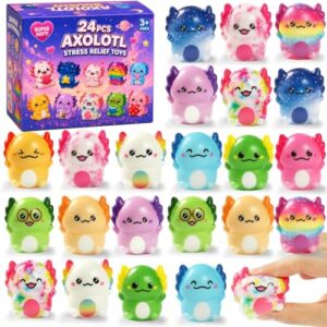 24PCS Axolotl Squishy Toys for Adults,Axolotl Stress Relief Fidget Toy,Slow Rising Squishy Stress Fidget Toys,Axolotl Squishies Party Favors