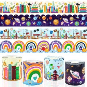 264ft Bulletin Board Border Decor,4 Rolls Bookshelf & World Traveler