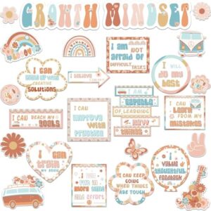 26PCS Hippie Rainbow Growth Mindset Bulletin Board Set for Classroom Groovy Encouraging Paper Bulletin Board Decoration Set Hippie Motivational Cutouts with Positive Sayings Boho Classroom Decoration