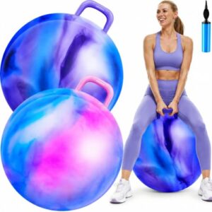 2 Pcs 29" Hopper Balls with Handles, Blue Pink Cloud, Blue Purple Cloud | Includes Air Pump, Hopping Toys, Bouncy Balls, Indoor Outdoor Play, Backyard Games, Relay Races, Family Fun, for Kids Adults