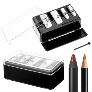 2 Pcs Eyeliner Pencil Sharpener, 4 Hole Eye Pencil Sharpener for Women, Cosmetic Long Point Manual Pencils Sharpeners with Plastic Lid, Lip Liner Pencils Eyeliner Eyebrow Sharpeners Makeup Eye Liner