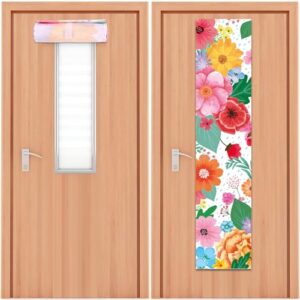 2 PCS Wildflowers Classroom Door Window Cover Flowers Door Curtain Classroom Decor Blackout Lockdown Shades Glass Window Covering Darkening Blackout Roller Shades Room Back to School Supplies