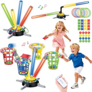3-in-1 Carnival Musical Jumping Toy, Bean Bag Ring Toss Game for Kids 4-8