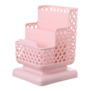 3-Tier Desk Organizer, Hollow Pen Holder, Desktop Storage Rack, Household Storage Caddy, for Workstation Arrangement, Desktop Tidying and General Storage, by Cosmug, Pink