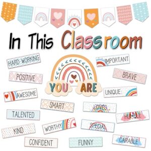 31 Pcs Bulletin Board Decorations Set Boho Classroom Decor Rainbow Motivational Word Wall Bulletin Board Set for Teachers School Chart Wall Supplies