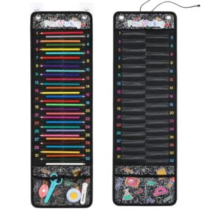 32 Pencil Parking for Classroom, Hanging Pencil Holder Wall Organizer with Bottom Pocket Hooks Name Stickers Pencil Dispenser for Classroom Storage Back to School Student Essentials Must Have (Black)