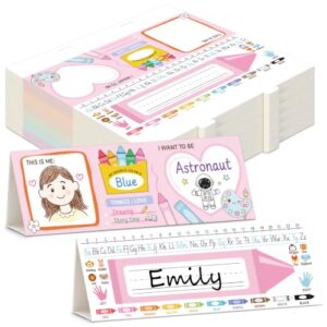 36Pcs Name Tent Cards Teacher Supplies Crayon Name Tags for Classroom Back to School Decorations Pastel Crayon Nameplates for 1st-3rd Grade Kindergarten Preschool Classroom Office Table Decor