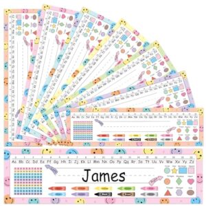 36PCS Pastel Smile Desk Name Tags for Classroom Pastel Student Name Tag Manuscript Nameplates with Rule Shapes Numbers Alphabet Labels for Back to School Teacher Classroom Office Desk Whiteboard Decor