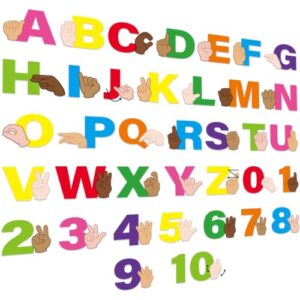 37 Pcs ASL Alphabet Bulletin Board Set Colorful ABC Number 0-10 Sign Language Cards American Sign Language Flash Card Educational Wall Posters for School Classroom Nursery Home Wall Decor