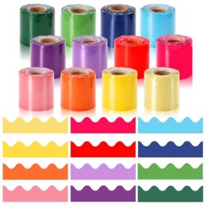 393.7Ft Bright Bulletin Board Borders Colorful Classroom Border Trim Scalloped Stickers Rolled Whiteboard Decorations for Classroom Home Office Chalkboard Decor, 12 Rolls