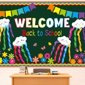 3D Back to School Bulletin Board Set Welcome Rainbow Classroom Decorations Classroom Flower Paper Cutouts for Cloud Paper Streamers Chalkboard Wall Door Decor Teacher Supplies