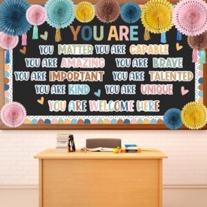 3D Motivational Bulletin Board Boho Inspirational Bulletin Board Classroom Decor Positive Affirmation Cutouts with Paper Fans Paper Tassels for Back to School Library Office Wall Door Chalkboard Decor