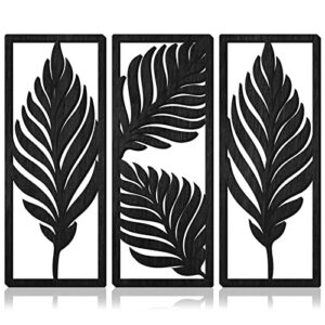 3 Pcs Palm Leaves Wooden Art Wall Decor, Boho Leaves Plant Wall Accent | 14.57 x 5.79 Inch, Vintage Tropical Plant Plaque for Home Bathroom Living Room Bedroom Office Decoration
