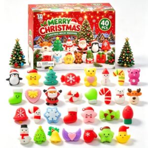 40 Pcs Christmas Mochi Squishy Toys, Mini Squishies Party Favors for Kids | Cute and Soft, Stress Relief, Pinch Stretch Squeeze Sensory Toys, Stocking Stuffers for Kids, Treasure Box, Classroom Prizes