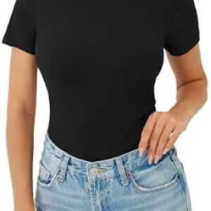 GKBK Womens Boat Neck Tops Ribbed Short Sleeve T-Shirts