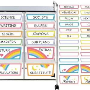 48 PCS Rolling Cart Labels Pastel Drawer Rolling Storage Cart Labels Pastel Classroom Decors Teacher Must Have 10 and 12 Drawers Carts Label for Back to School Teachers Office Classroom Organization